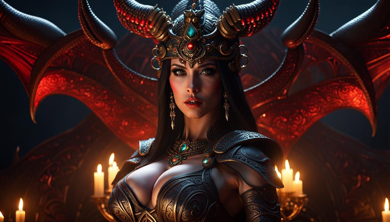 Envy Demon with Ample Bosoms in Hellscape