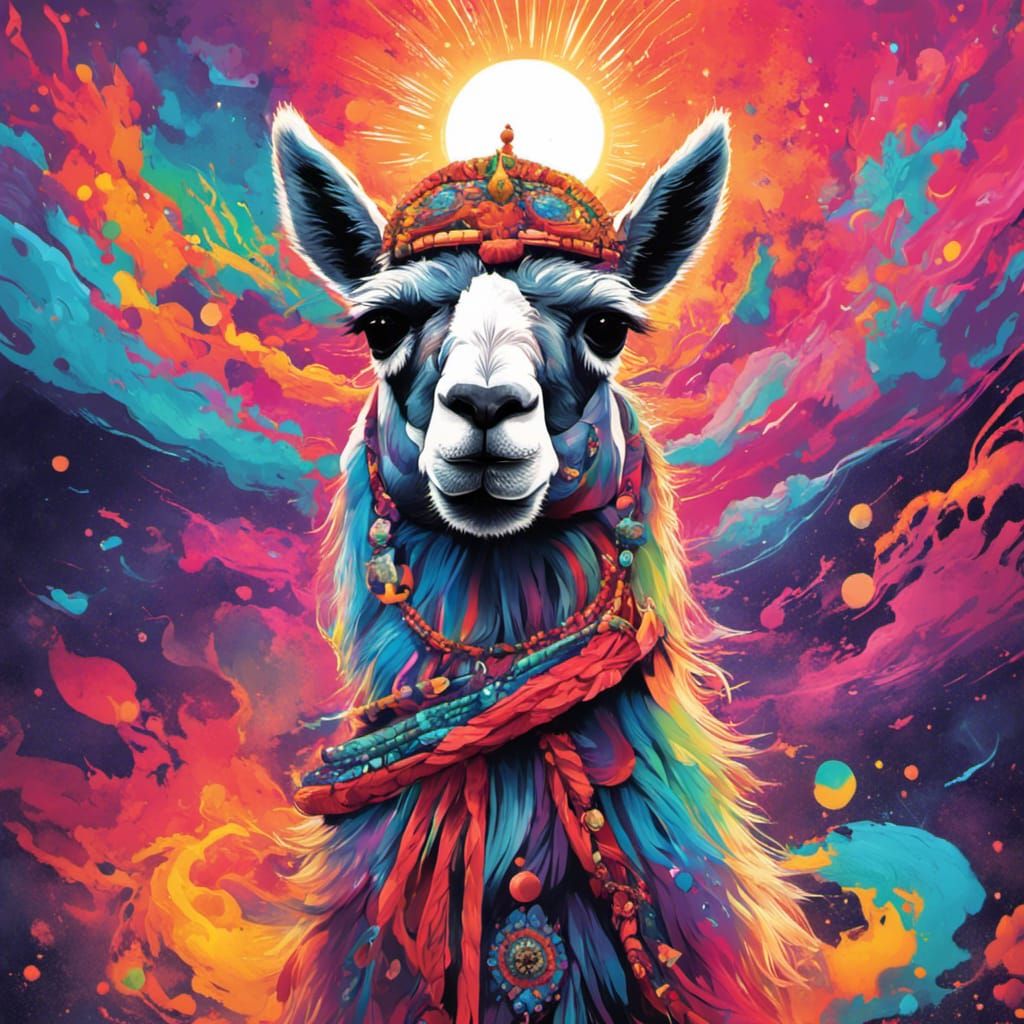 Fierce Llama Warrior in Celestial Battlefield Art