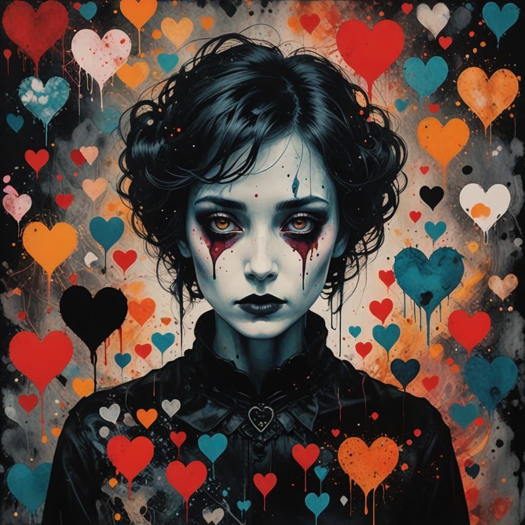 Dreamy Goth Valentine's Scene in Rayograph Style