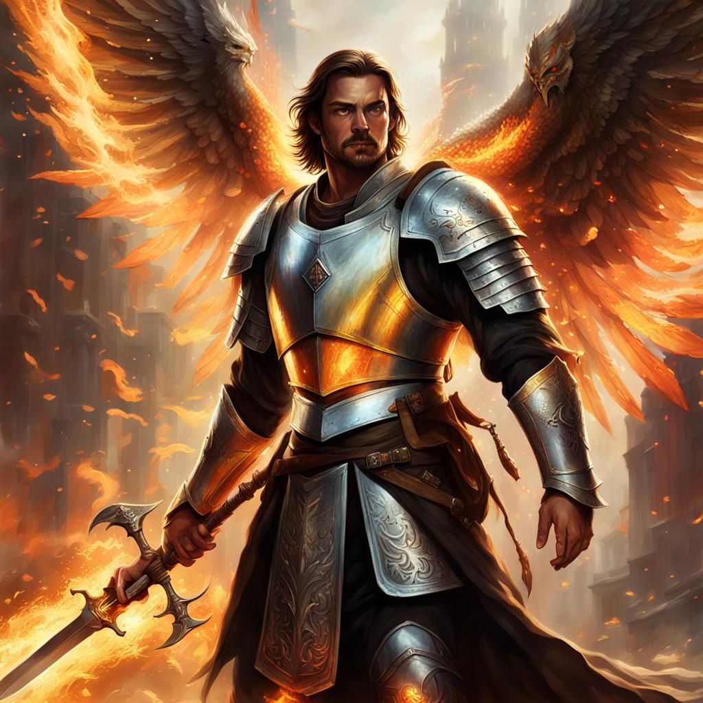Fiery Winged Knight in Silver Armor