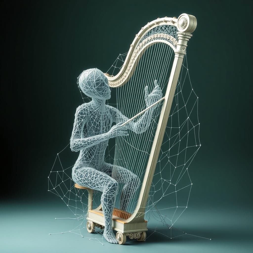 Spiderweb Harpist in Pop Art Style