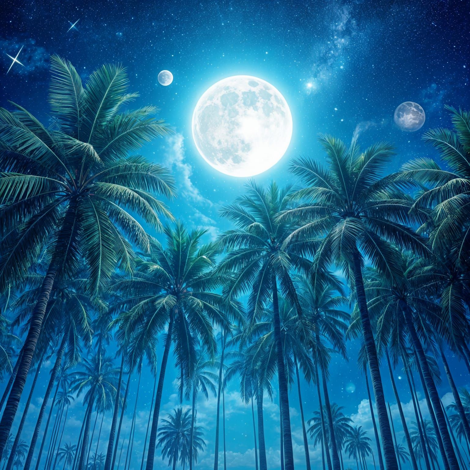 Magical Palm Forest Under a Full Moon