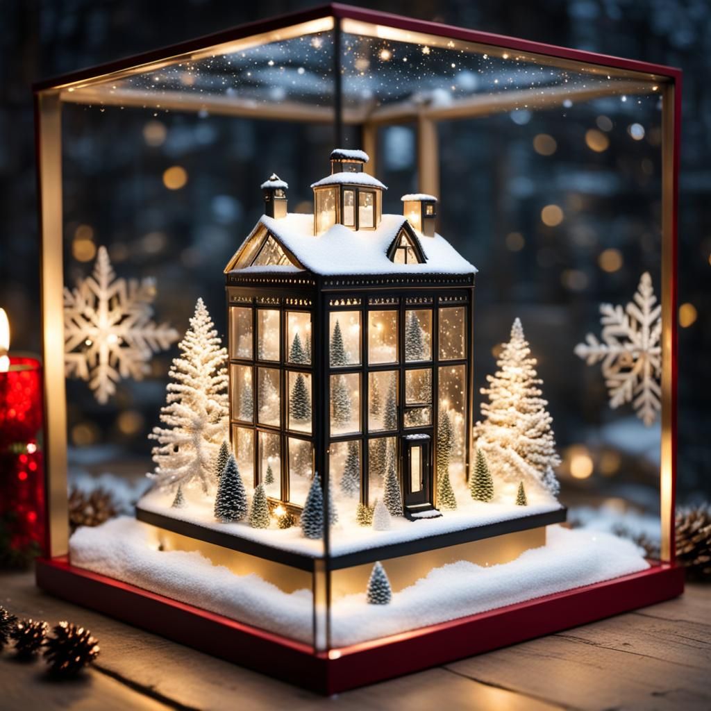Christmas Scene Inside Glass Gift Box