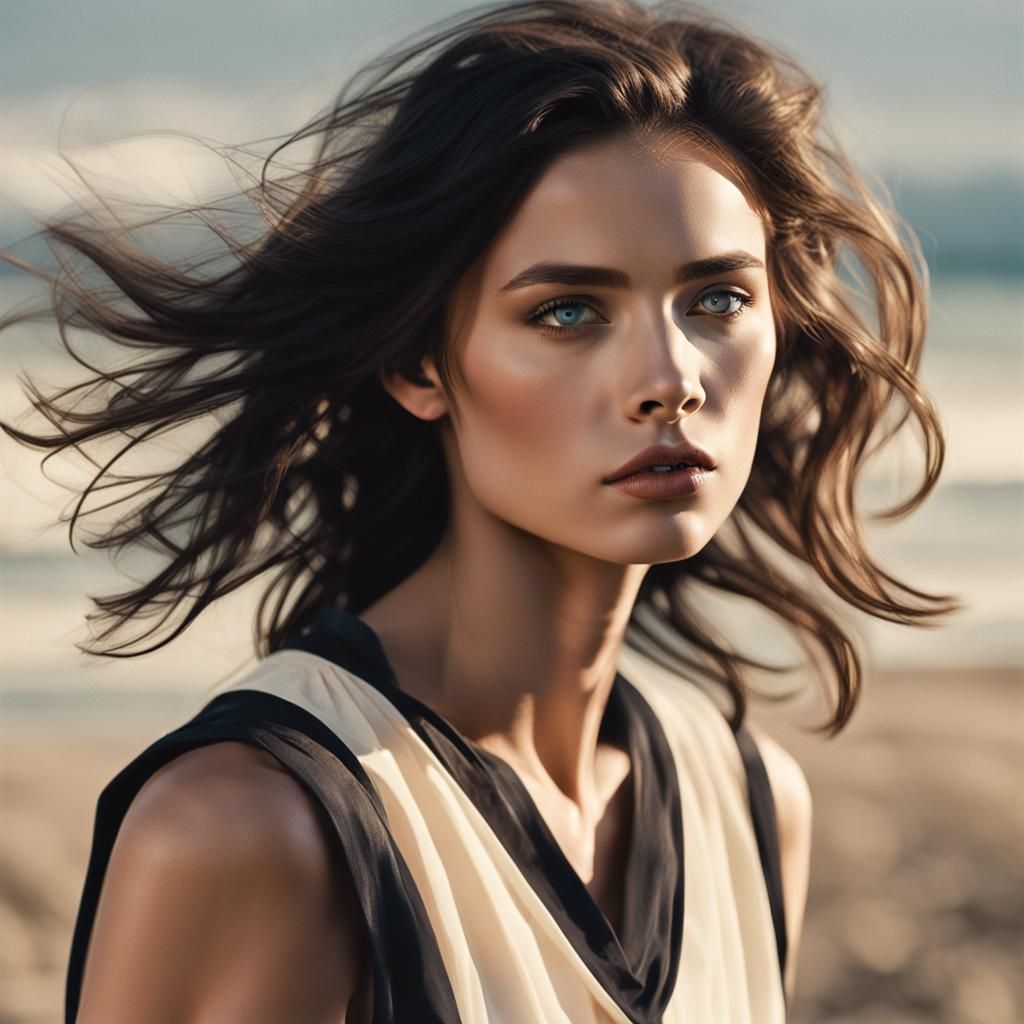 Woman Posing with Bugatti, Retro-Futuristic Style