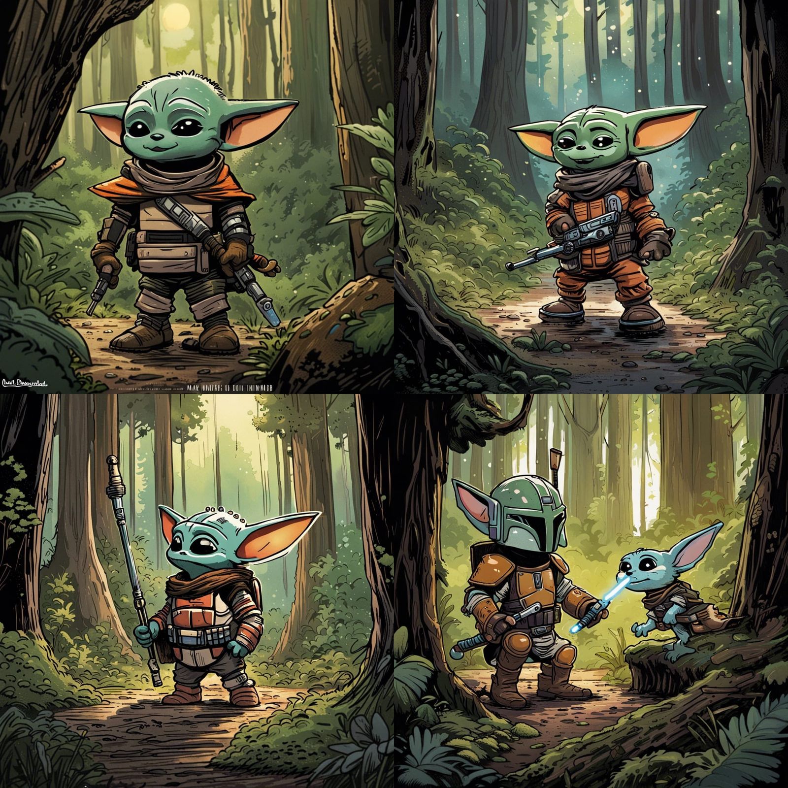 Grogu as Calvin and Hobbes Comic Character