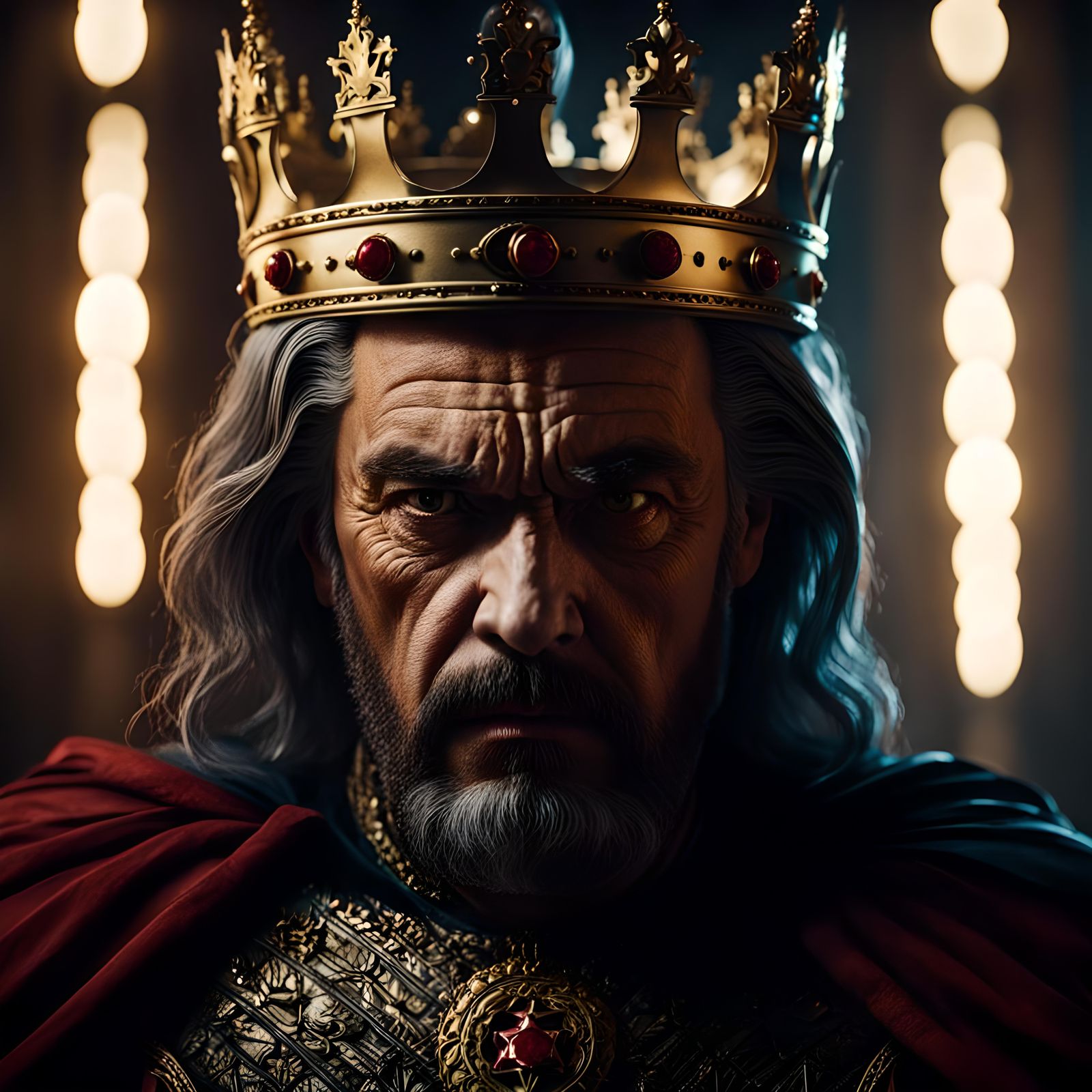 Ominous Portrait of Angry King in Muted Colors