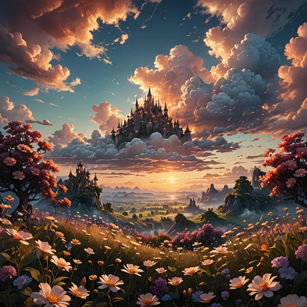 Majestic Sky and Flowers at Dawn