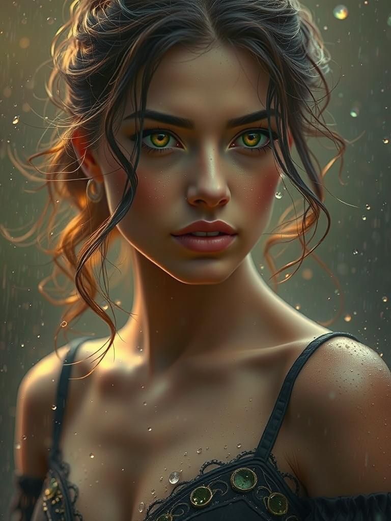 Woman with Amber Eyes in Hyperrealistic Romanesque Style