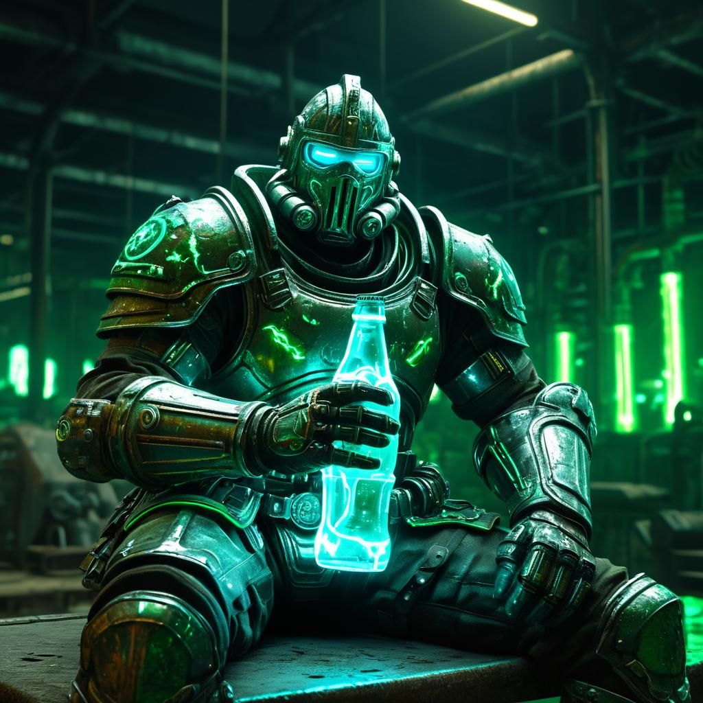 Sci-Fi Warrior Drinks Soda in Radioactive Factory