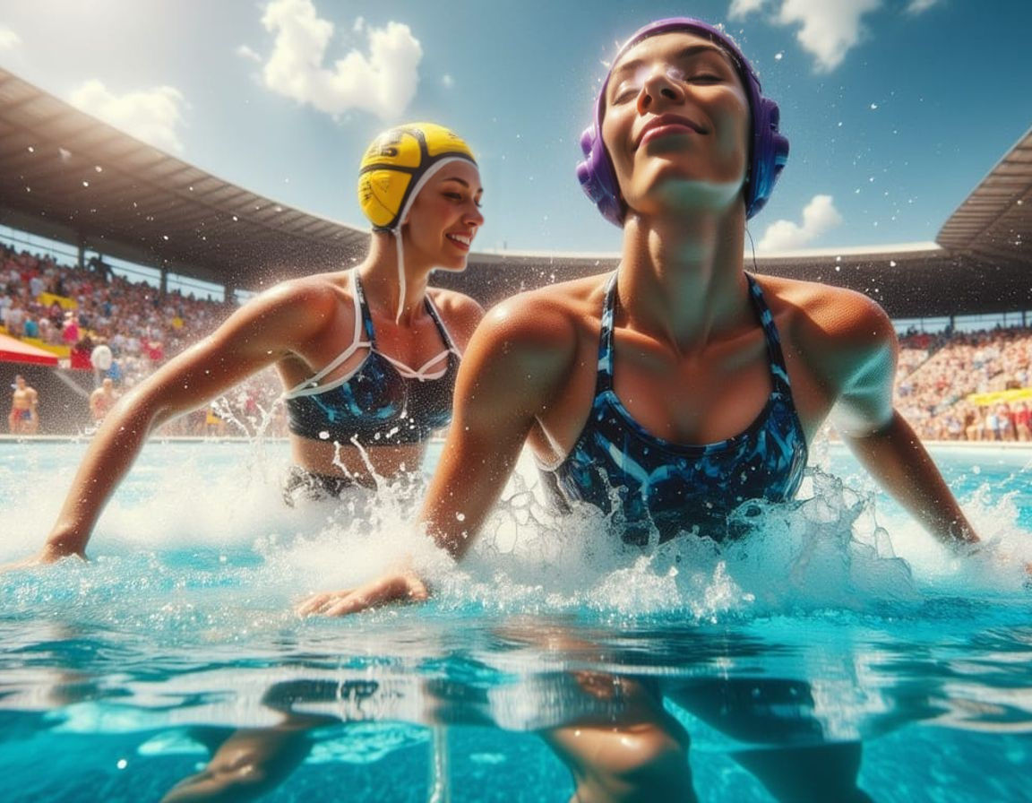Sunlit Female Water Polo Athletes in Hyperrealistic Style
