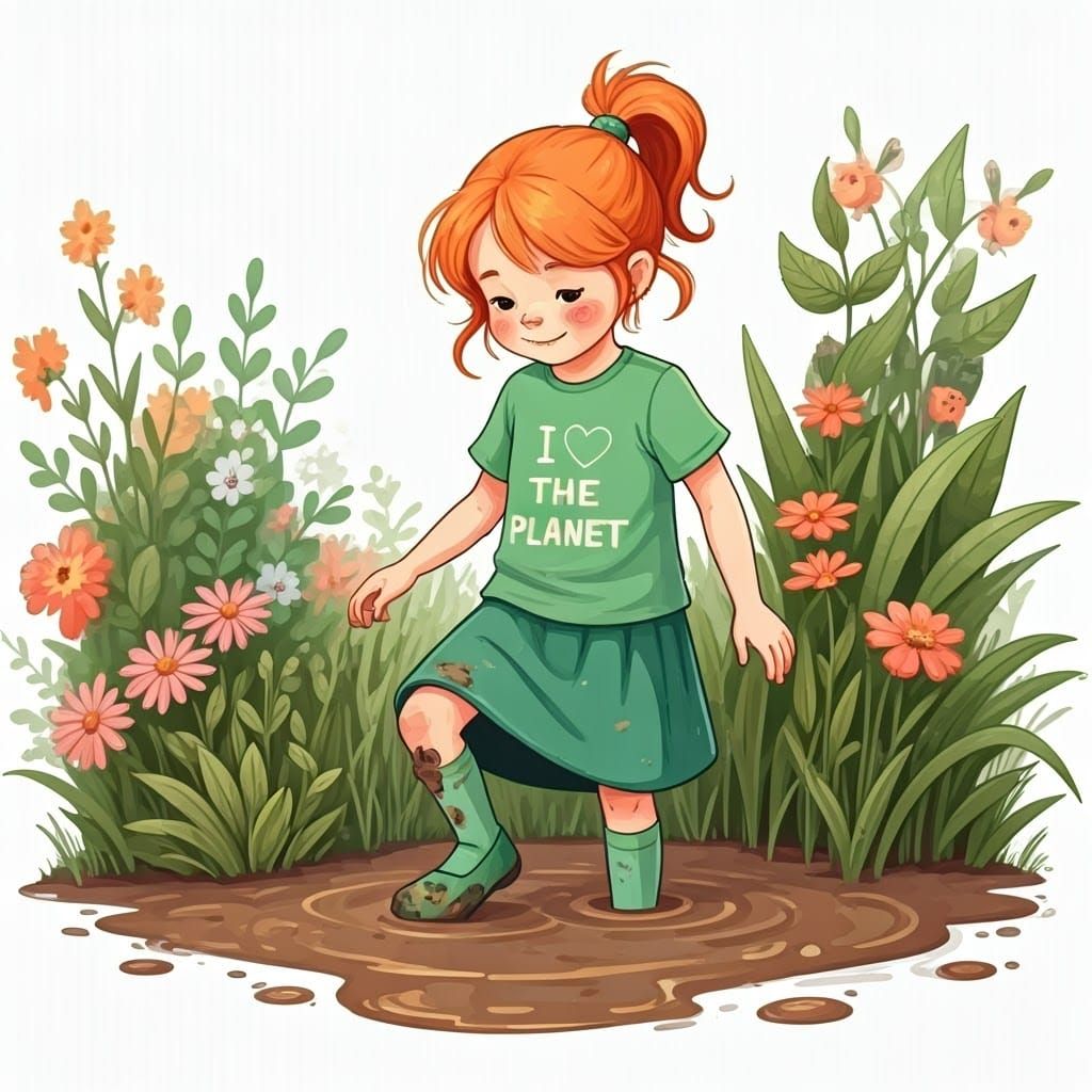 Young Girl Steps into a Patch of Muddy Garden Delight