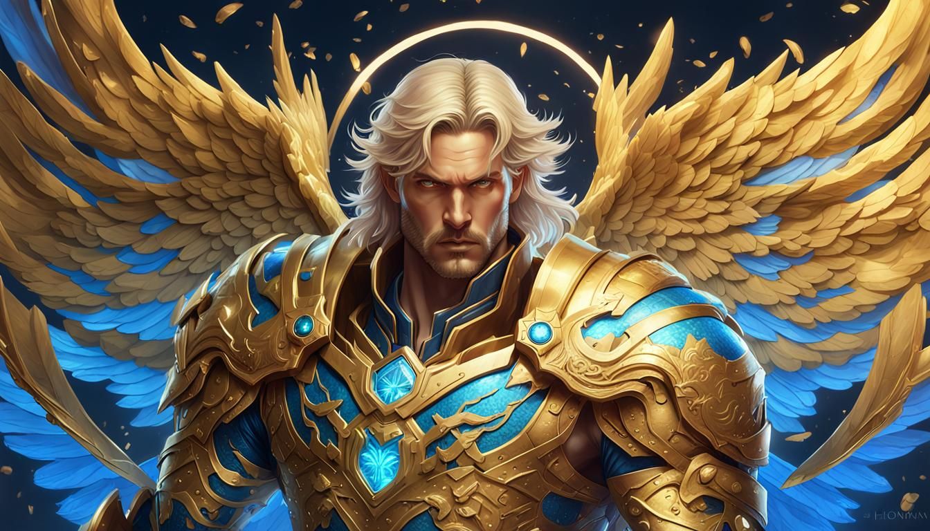 Uriel, Angel in Golden Armor: Hyperrealistic Illustration