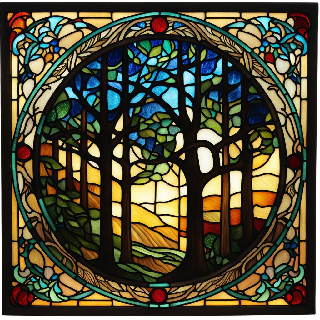 Magic Forest in Art Nouveau Stained Glass Style