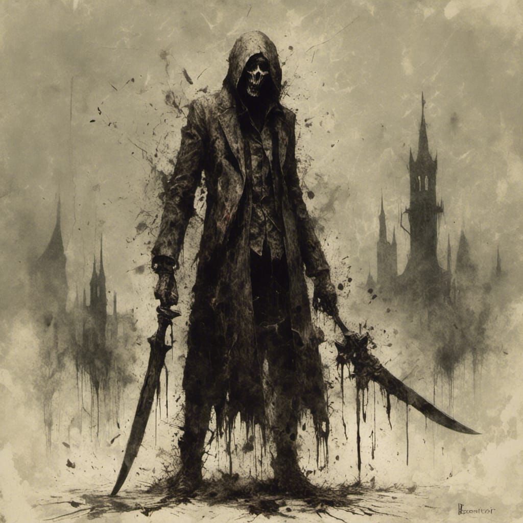 Macabre Dark Fantasy Psychopath with Knives