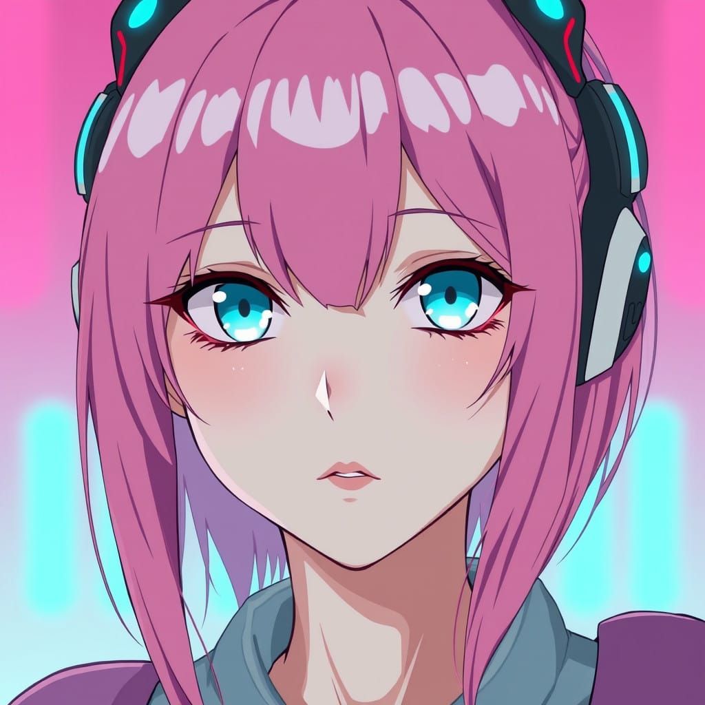 Cyberpunk Android Girl in Vibrant Flat Art