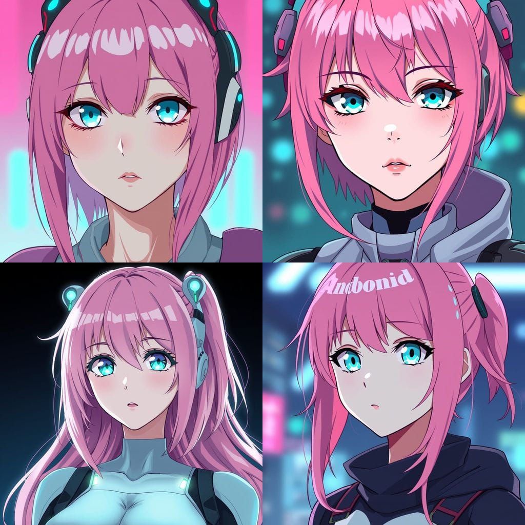 Cyberpunk Anime Android Goddess with Vibrant Pink Hair