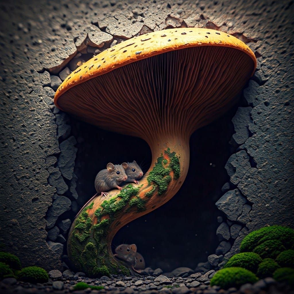 Resilient Mushroom Ecosystem in Photorealistic Style