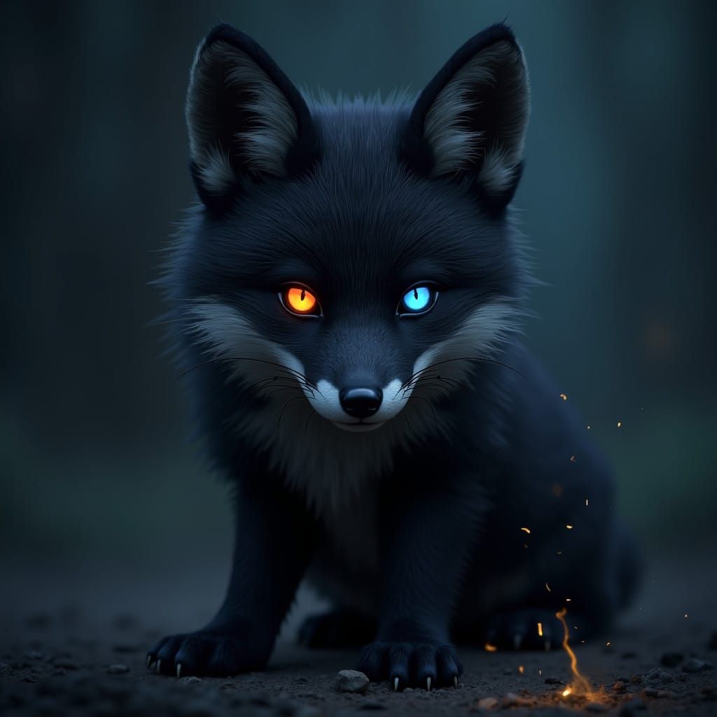 Mysterious Black Fox in Deep Shadows