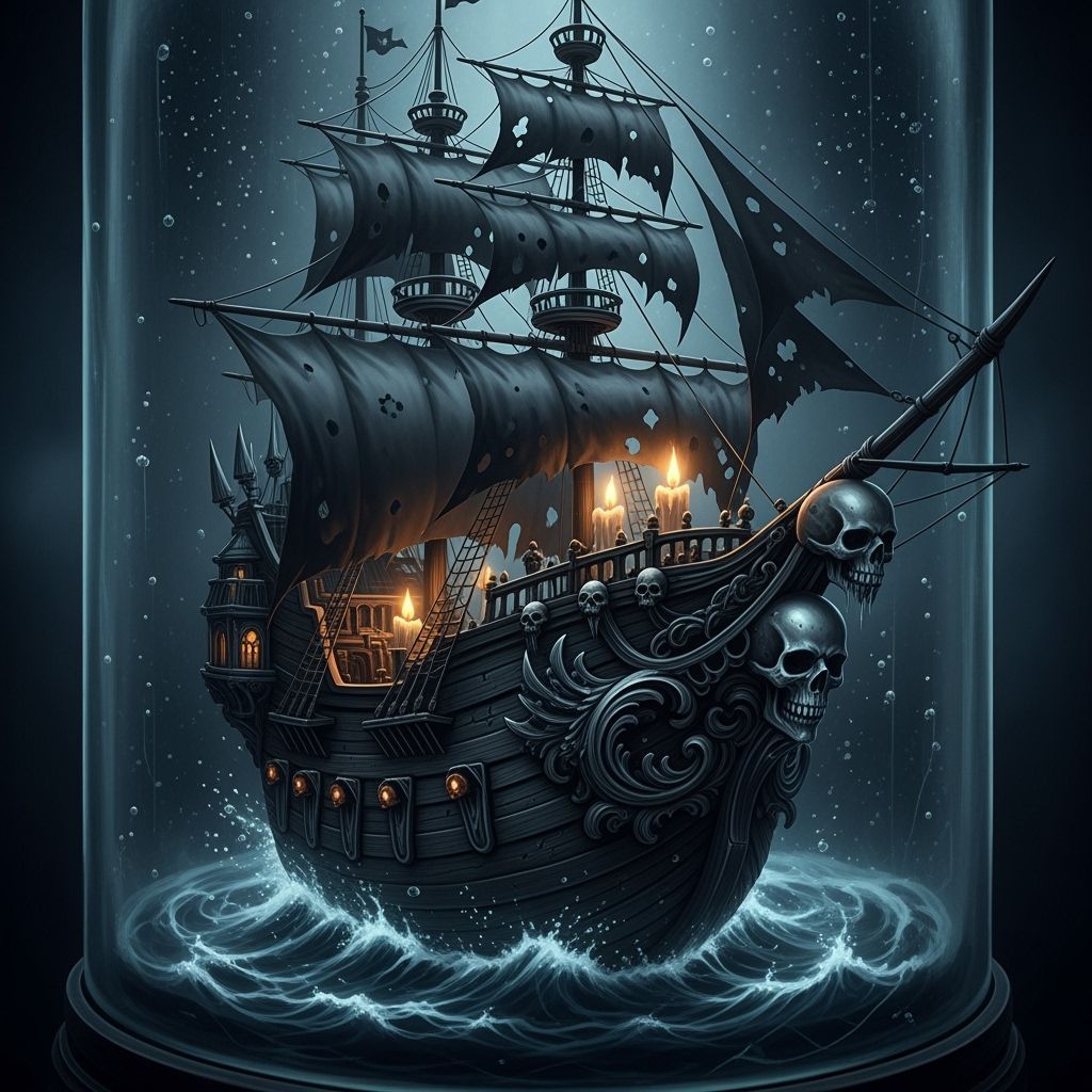 Gothic Ship in Aged Glass Bottle