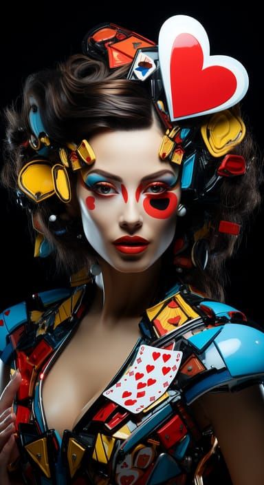 Neon Queen of Hearts in Picasso Style