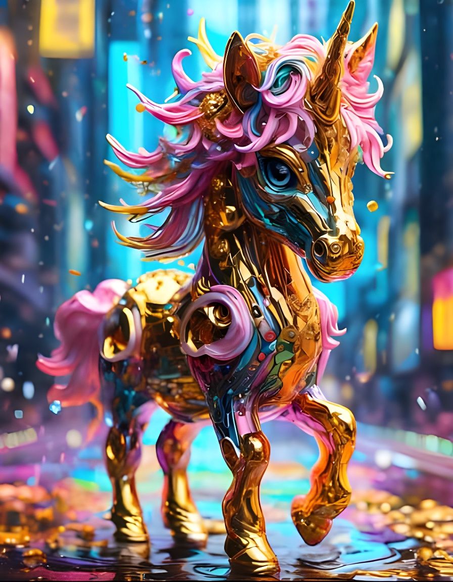 Golden Unicorn in Simple Style