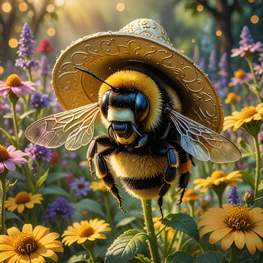 Bumble Bee in Sombrero: Thomas Kinkade Style