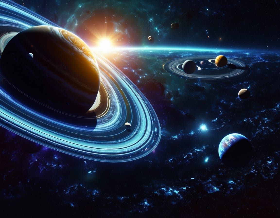 Vibrant Cosmic Solar System as Digital Art