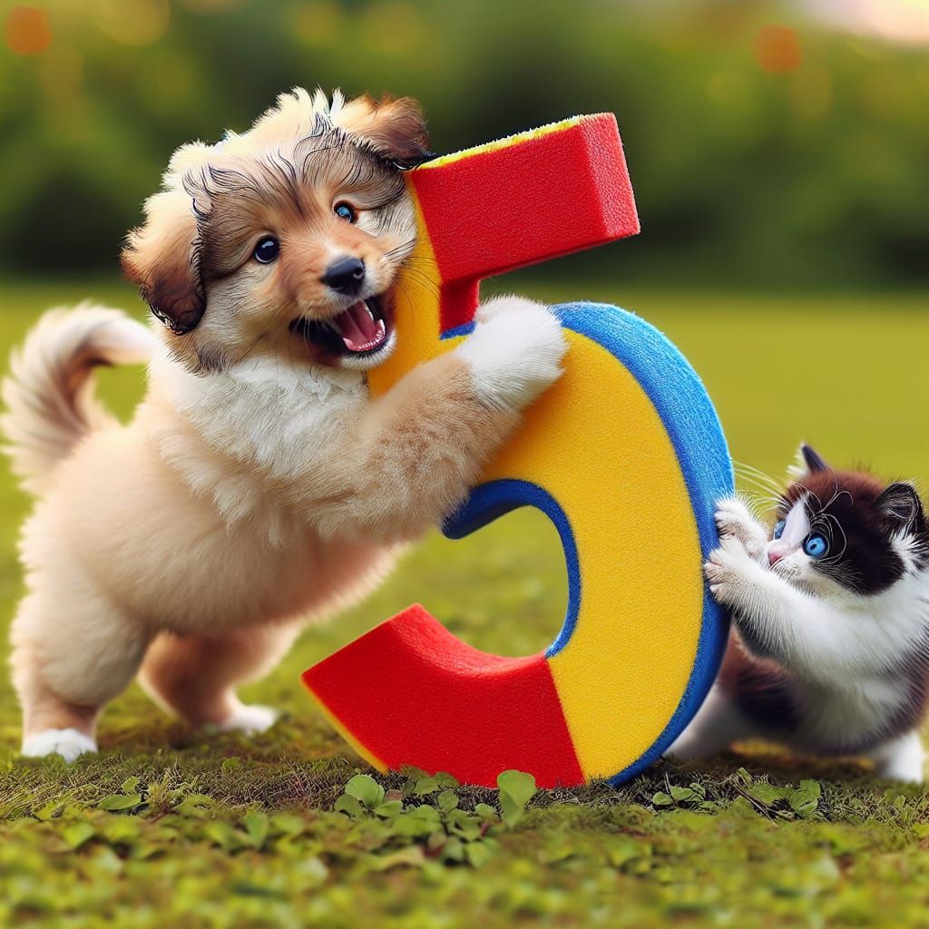 Puppy and Kitten Hilarious Number Tug-of-War