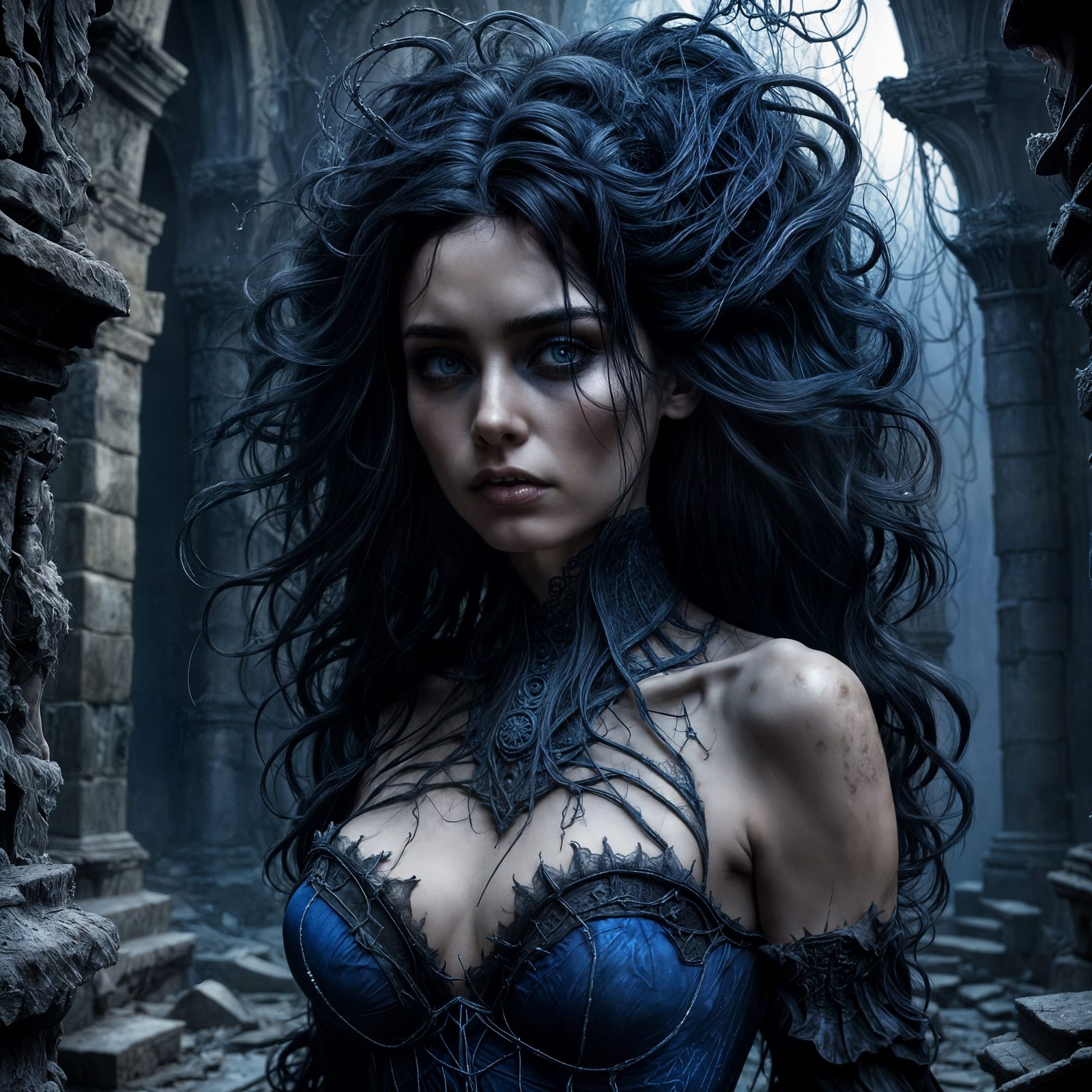 Ethereal Gothic Siren in Royal Blue Bustier