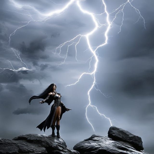Sorceress Summons Lightning in Dramatic Digital Painting