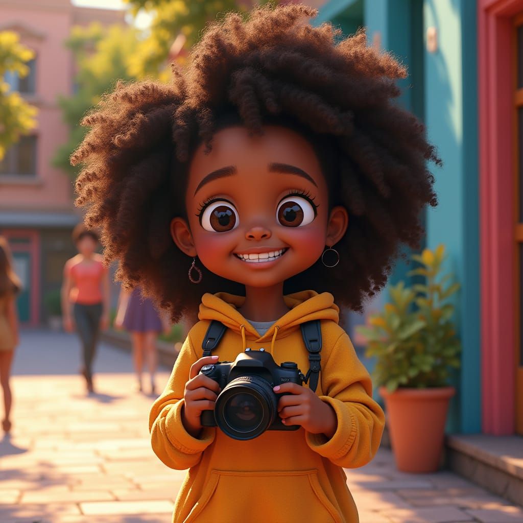 Festive Portrait of a Child Photographer in Pixar Style