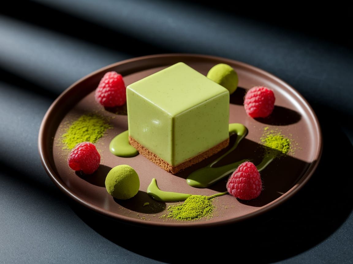 Matcha Cheesecake Cube with Matcha Accents