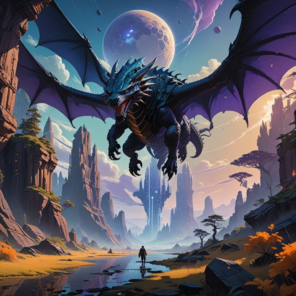 Ethereal Flight of Dragons in Iridescent Hues