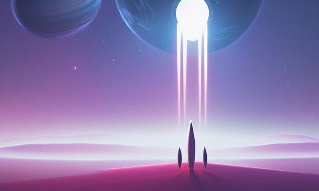 Majestic Lifeforms Before Imposing Planets in Sci-Fi Art