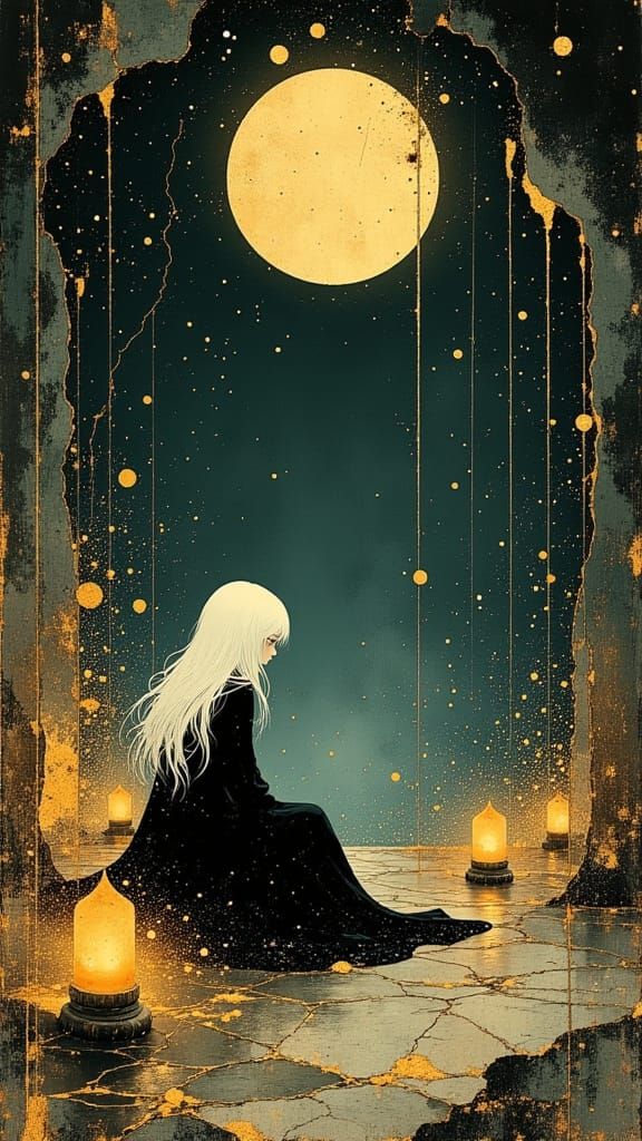Mystical Witch in Moonlit Chamber Illustration