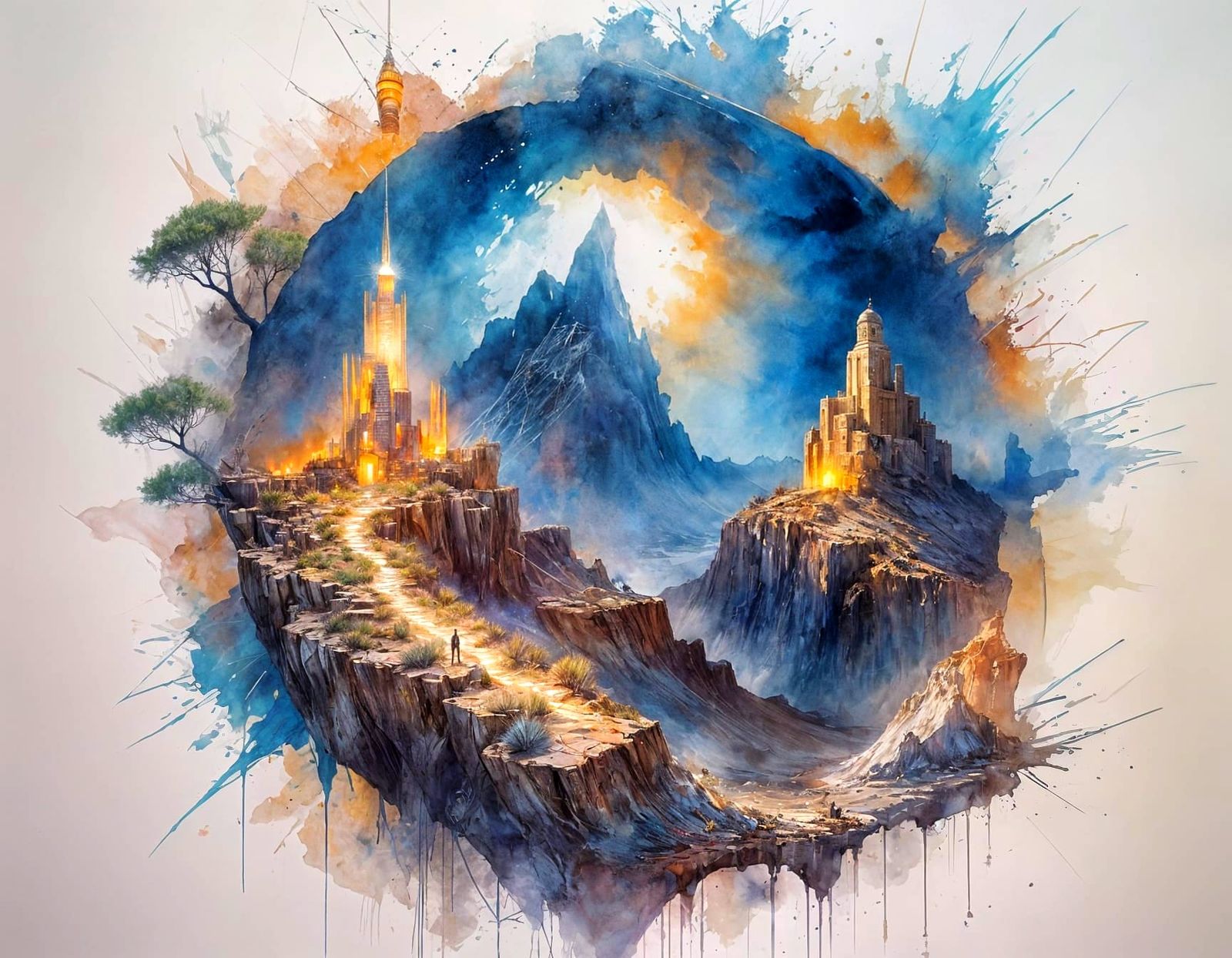 Mysterious Tower of Light in a Desert Landscape