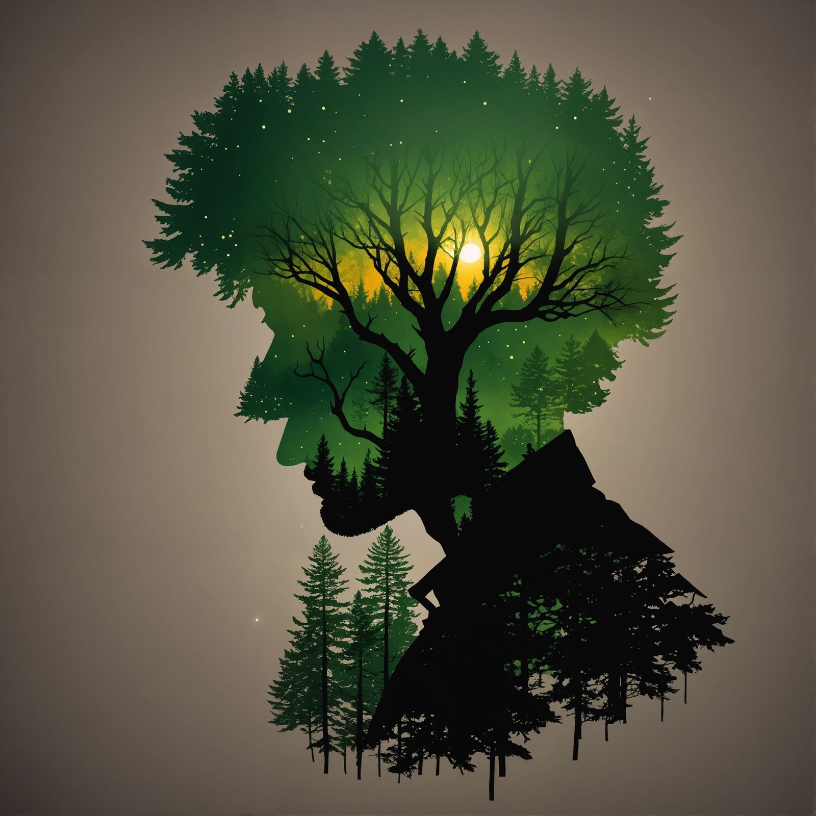 Forest Man Double Exposure Collage Illustration