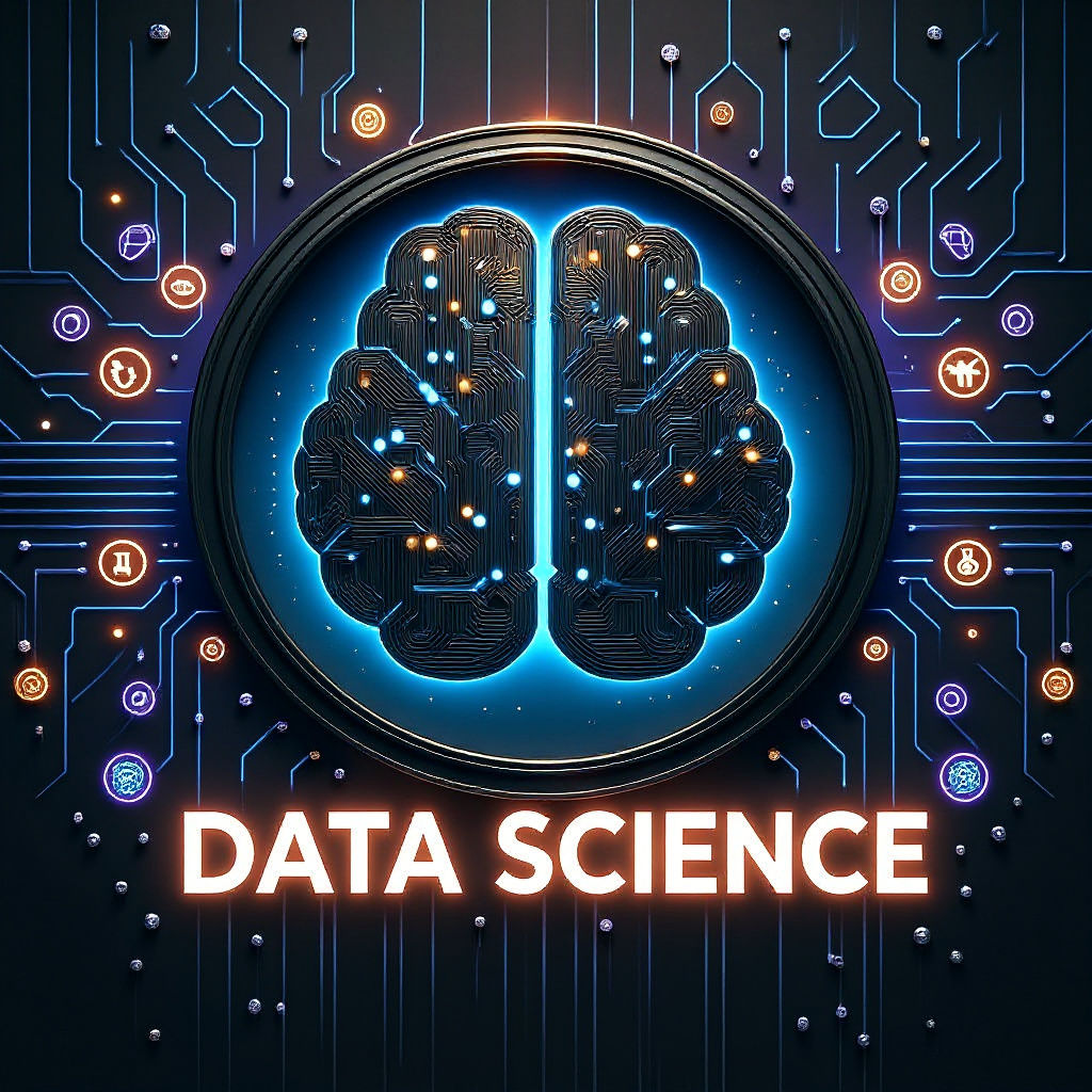 Futuristic Data Science Logo with Neural Network Brain