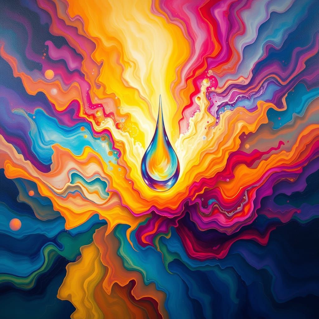 Majestic Multicolored Droplet Painting with Vibrant Layers