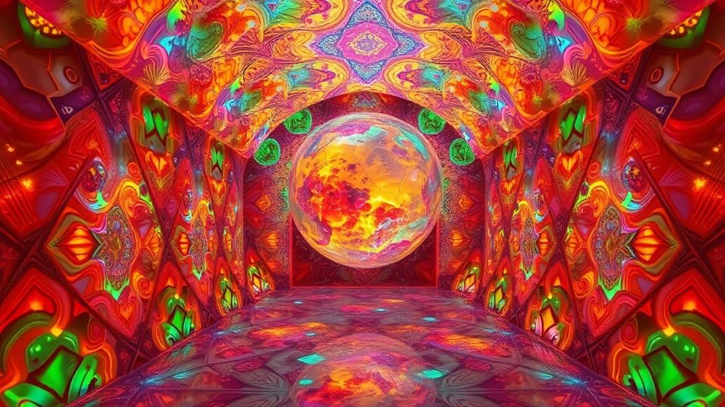 Radiant Space with Glassy Walls in Stylized Vector Art