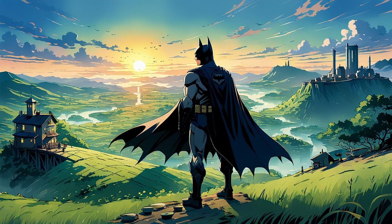 Batman's Peaceful Tea: An Impressionist Anime Scene