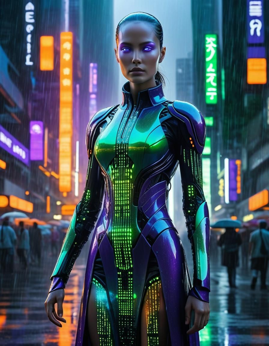 Elegant alien female in the matrix