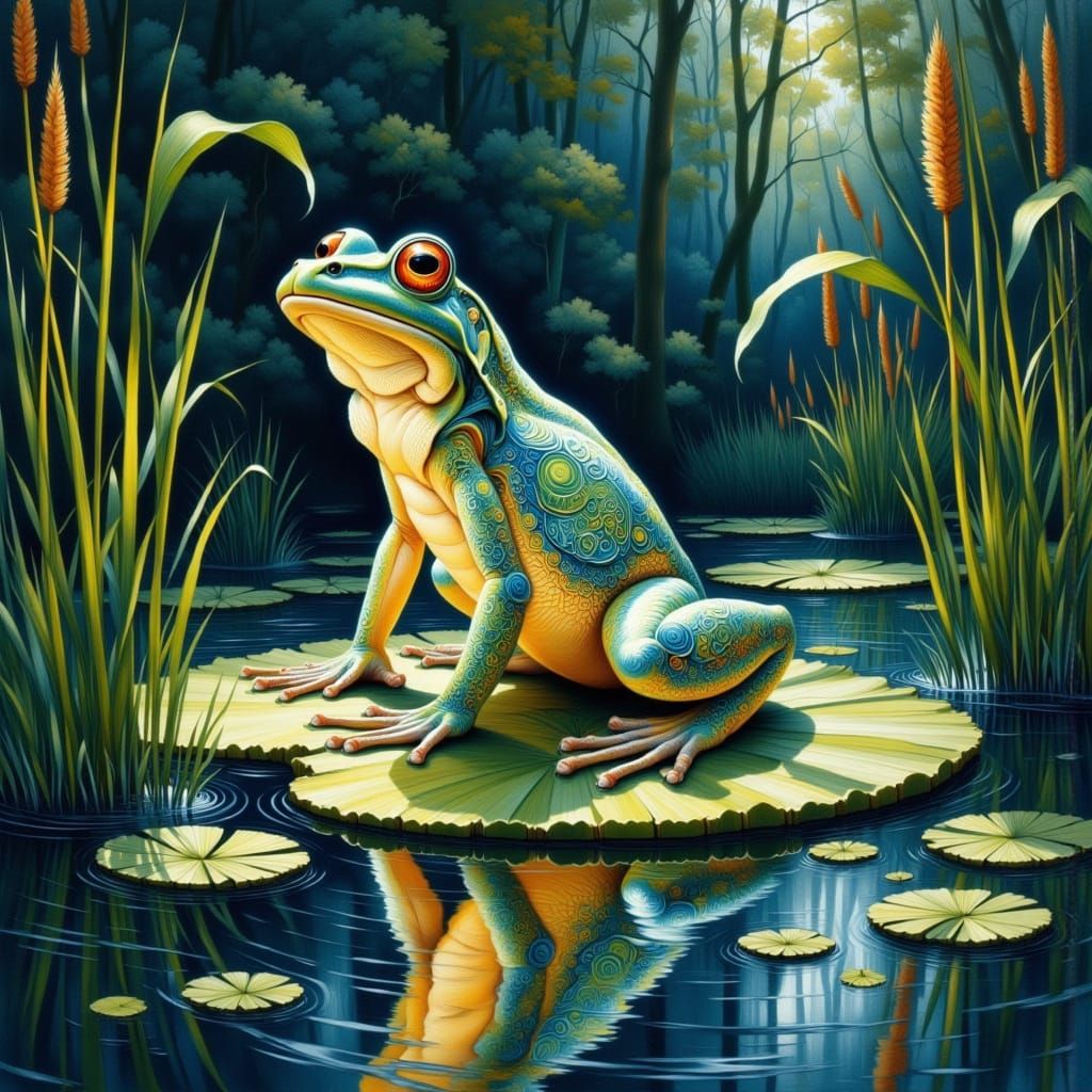 Surreal Bioluminescent Frog in Whimsical Watercolor Gouache ...