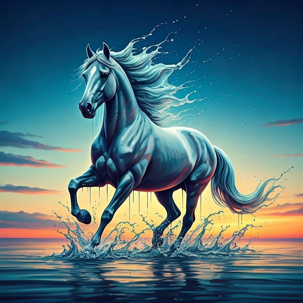 Majestic Horse Gallops in Vibrant, Drippy Watercolor Style