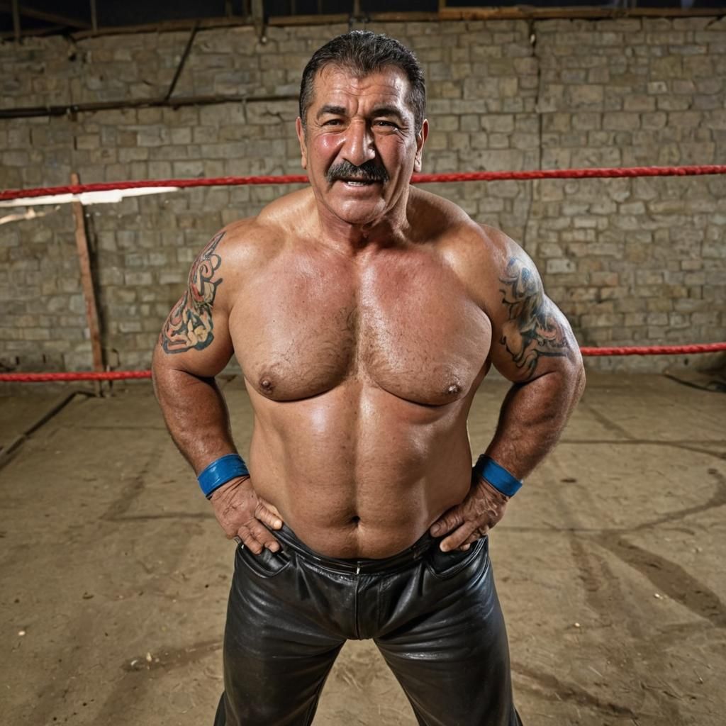 Triumphant Kurdish Wrestler Portrait in Golden Hour Light