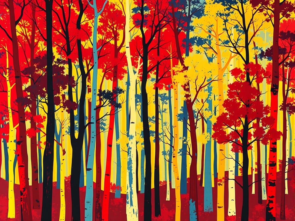 Dense Primeval Forest in Vibrant Colors