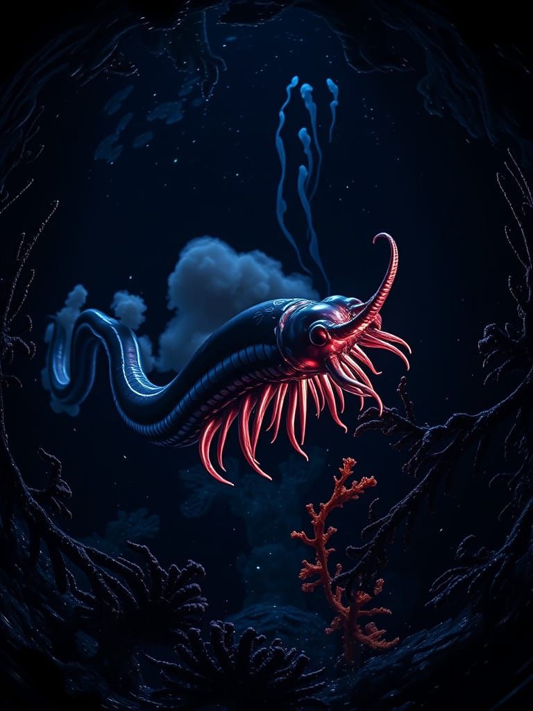 Giant Sea Millipede in Bioluminescent Kelp Forest