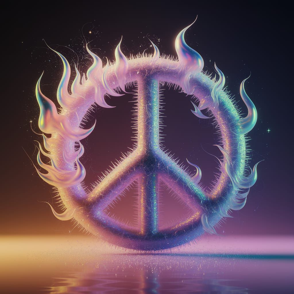 Iridescent Flame Peace Symbol in Graffiti Art Style