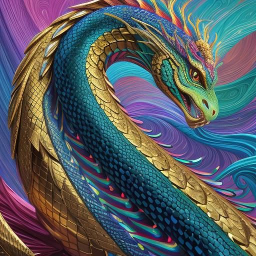 Rainbow Crystal Dragon Woman with Peacock Headdress