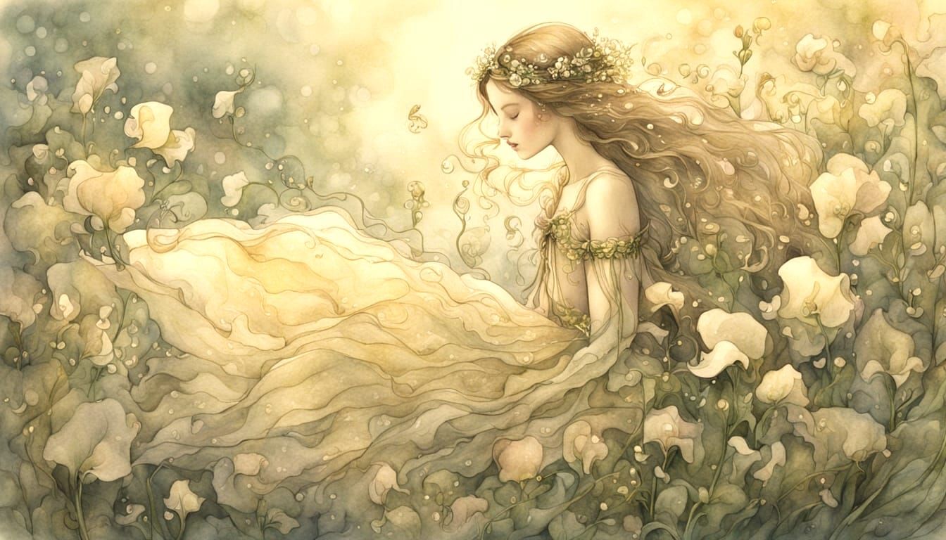 Sweet Pea Fairy in Vintage Illustration Style